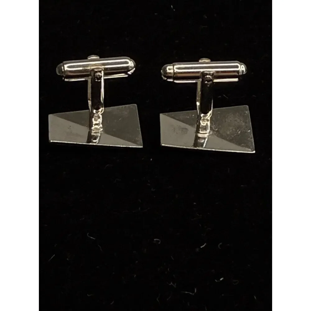 Vtg Anson Sterling Silver Cufflinks MCM Brushed Rectangle Diamond Cut 8.5g
